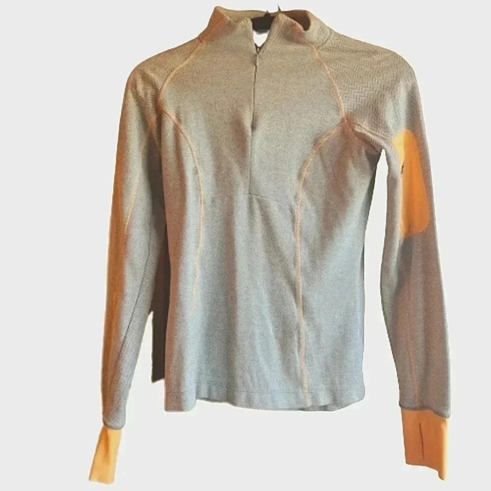 Mondetta grey and orange quarter zip top with zipper arm pocket Size SP